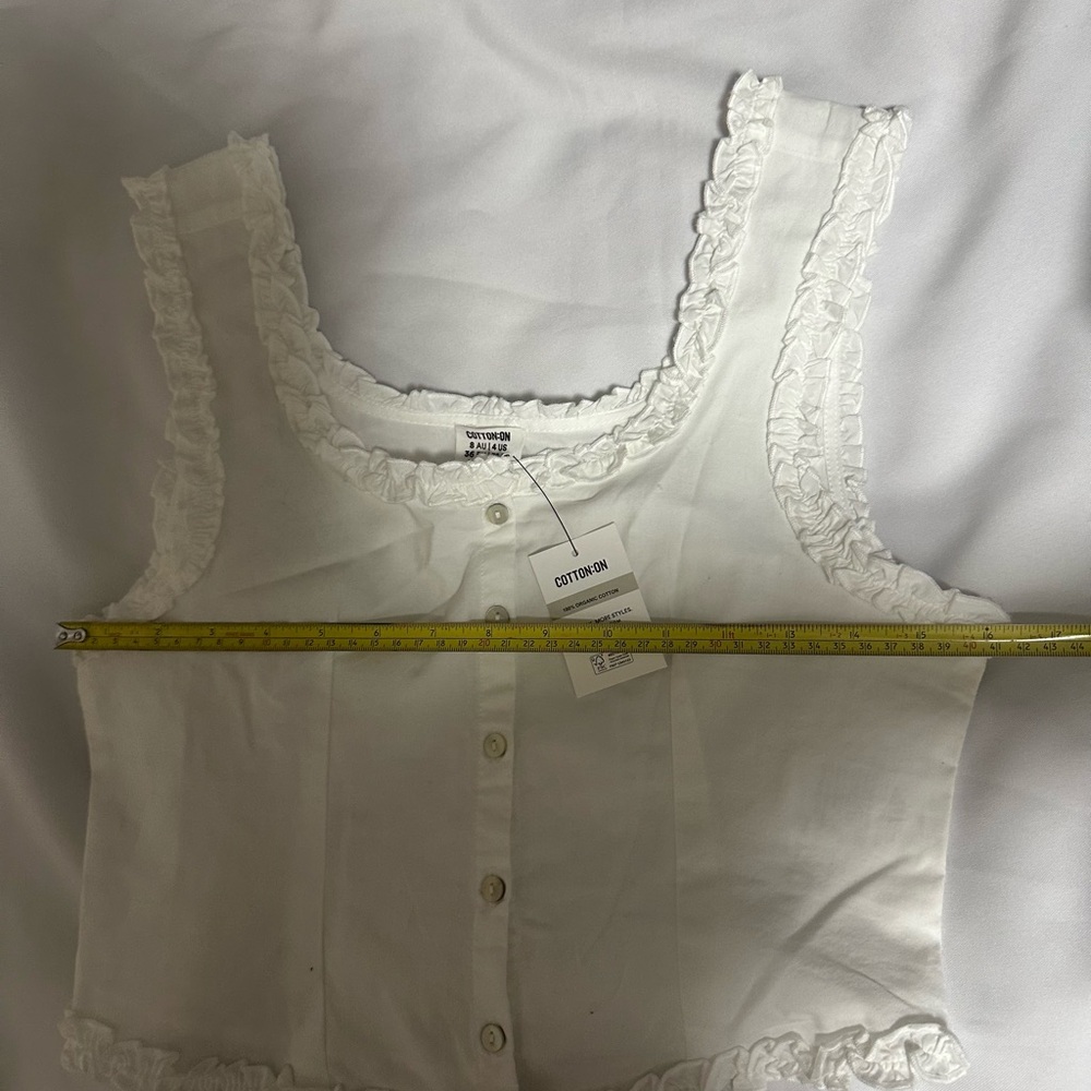 Cotton On White Ruffle-Trim Cropped Tank Top size 4 sleeveless NWT - Picture 9 of 15
